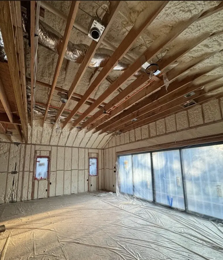 Interior walls and ceiling insulated with spray foam during new construction in Pearl